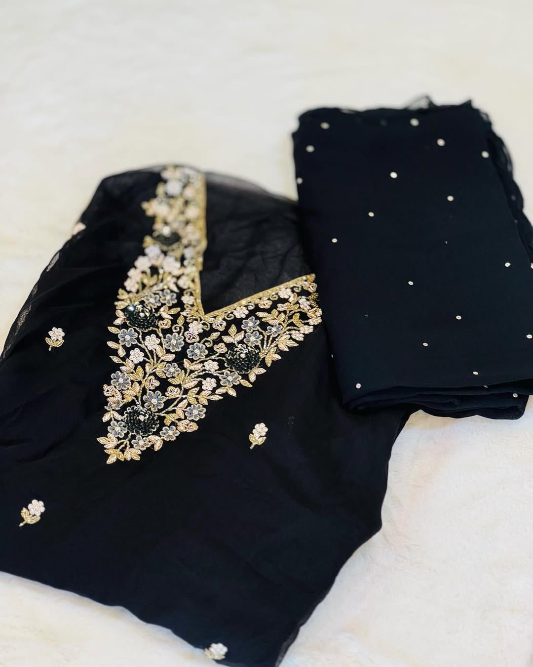 Black handworked churithar material with golden works