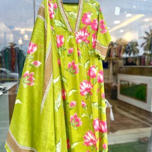 Regal Anrkali Suit in Green & Yellow-Nahna fashion Boutique