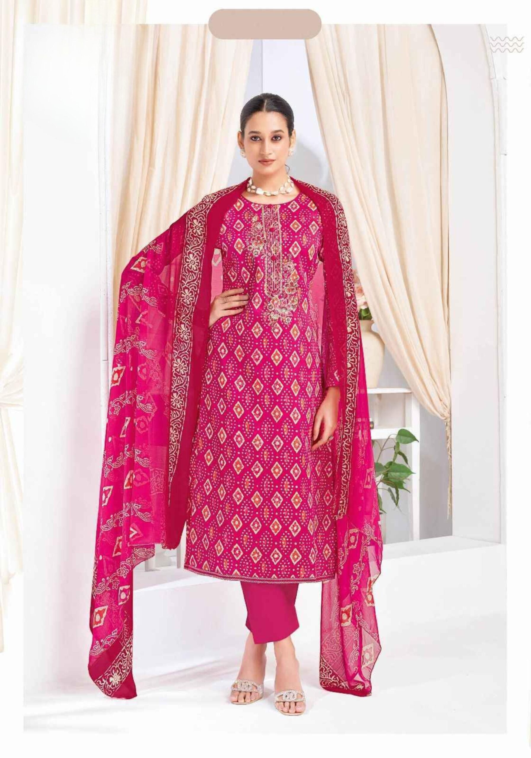 Unstiched Party Wear Salwar Suit-Jam Satin with Chiffon Duppatta - Image 7