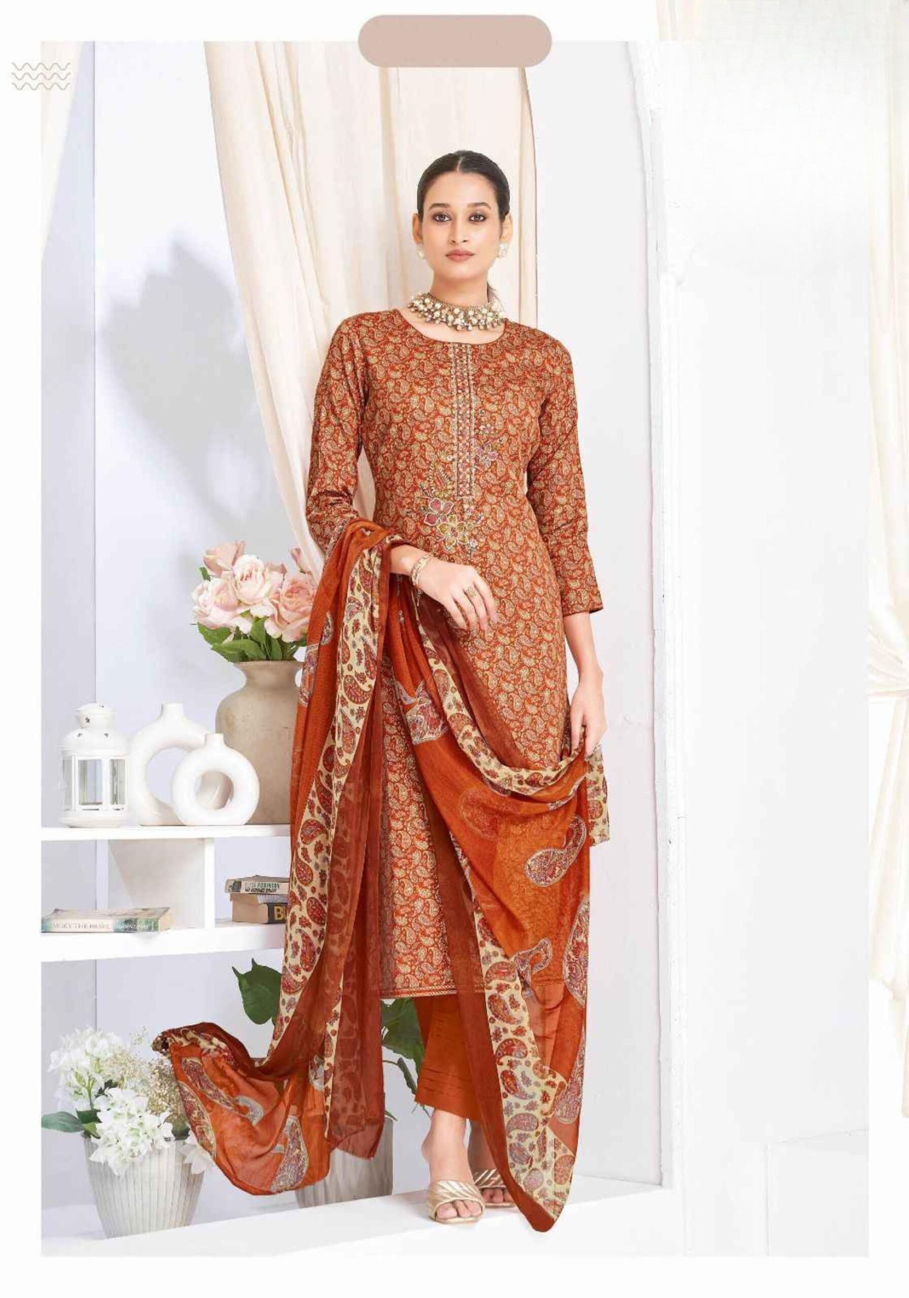 Unstiched Party Wear Salwar Suit-Jam Satin with Chiffon Duppatta - Image 6