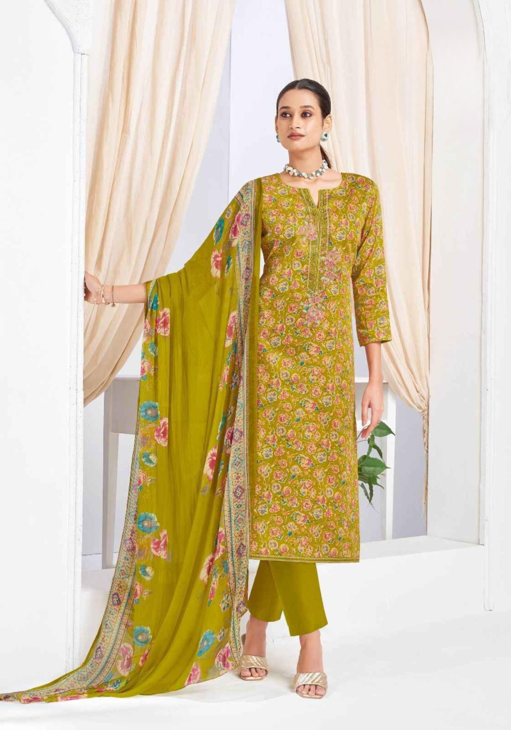 Unstiched Party Wear Salwar Suit-Jam Satin with Chiffon Duppatta - Image 5