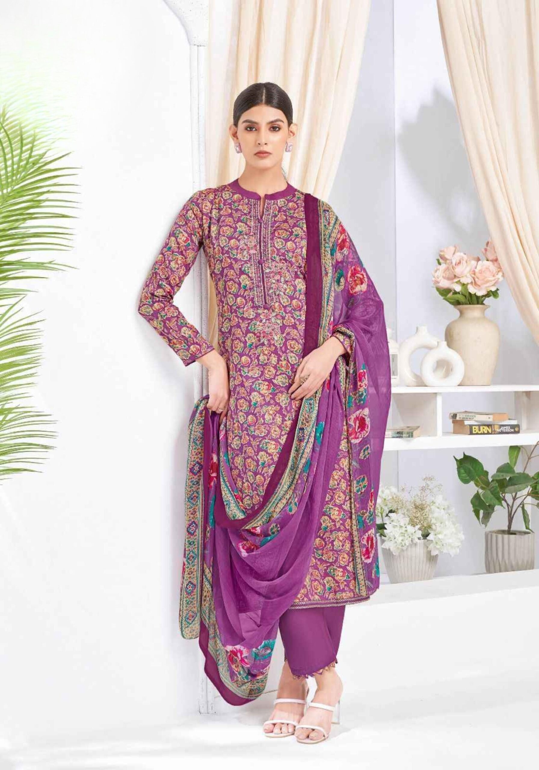 Unstiched Party Wear Salwar Suit-Jam Satin with Chiffon Duppatta - Image 4