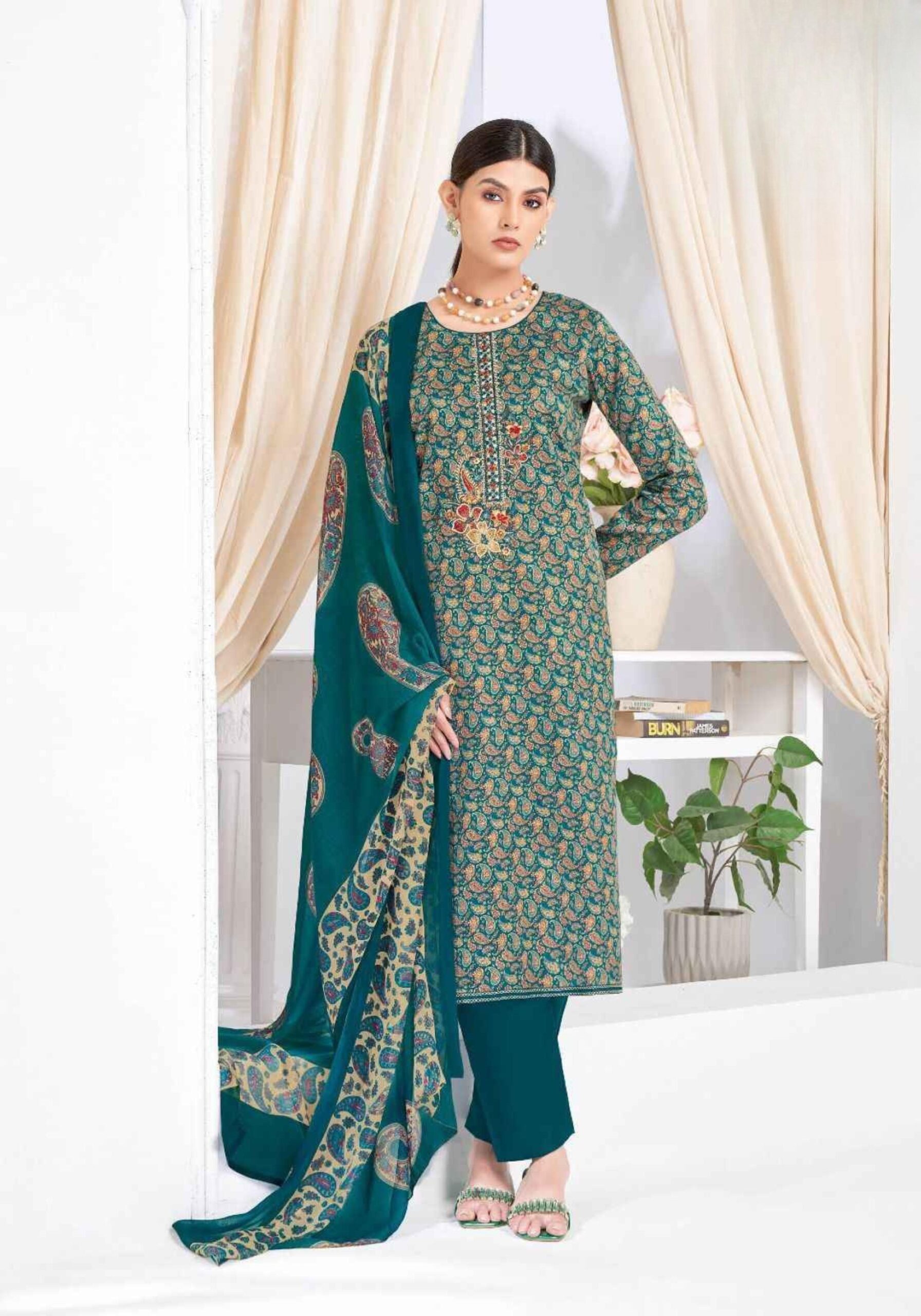 Unstiched Party Wear Salwar Suit-Jam Satin with Chiffon Duppatta - Image 3