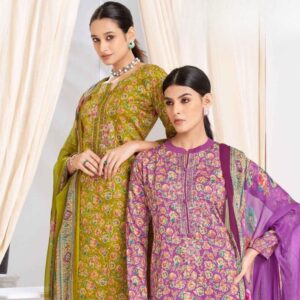 Unstitched party wear salwar suit with jam satin top chiffon duppatta-nahan fashion boutique