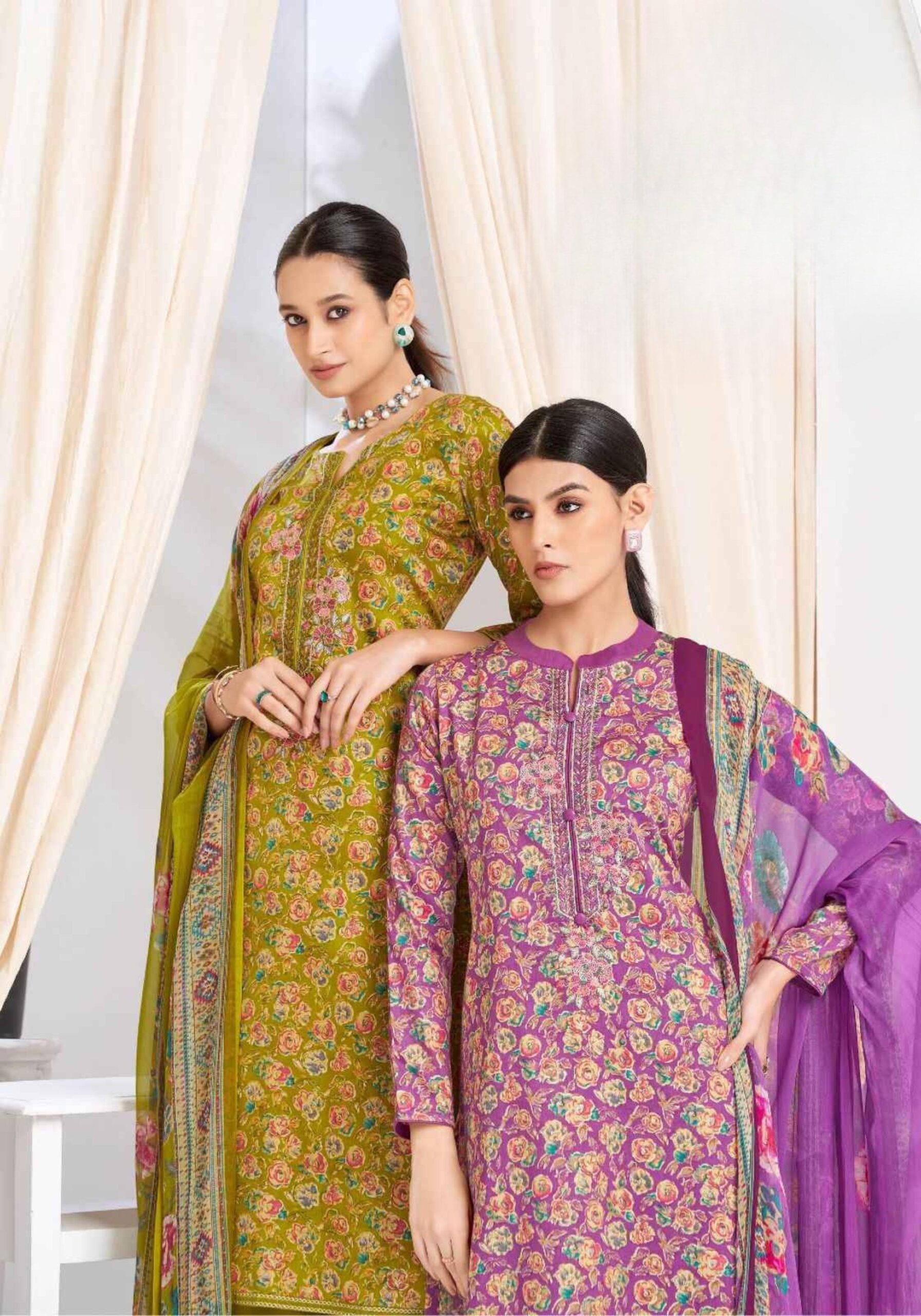 Unstitched party wear salwar suit with jam satin top chiffon duppatta-nahan fashion boutique