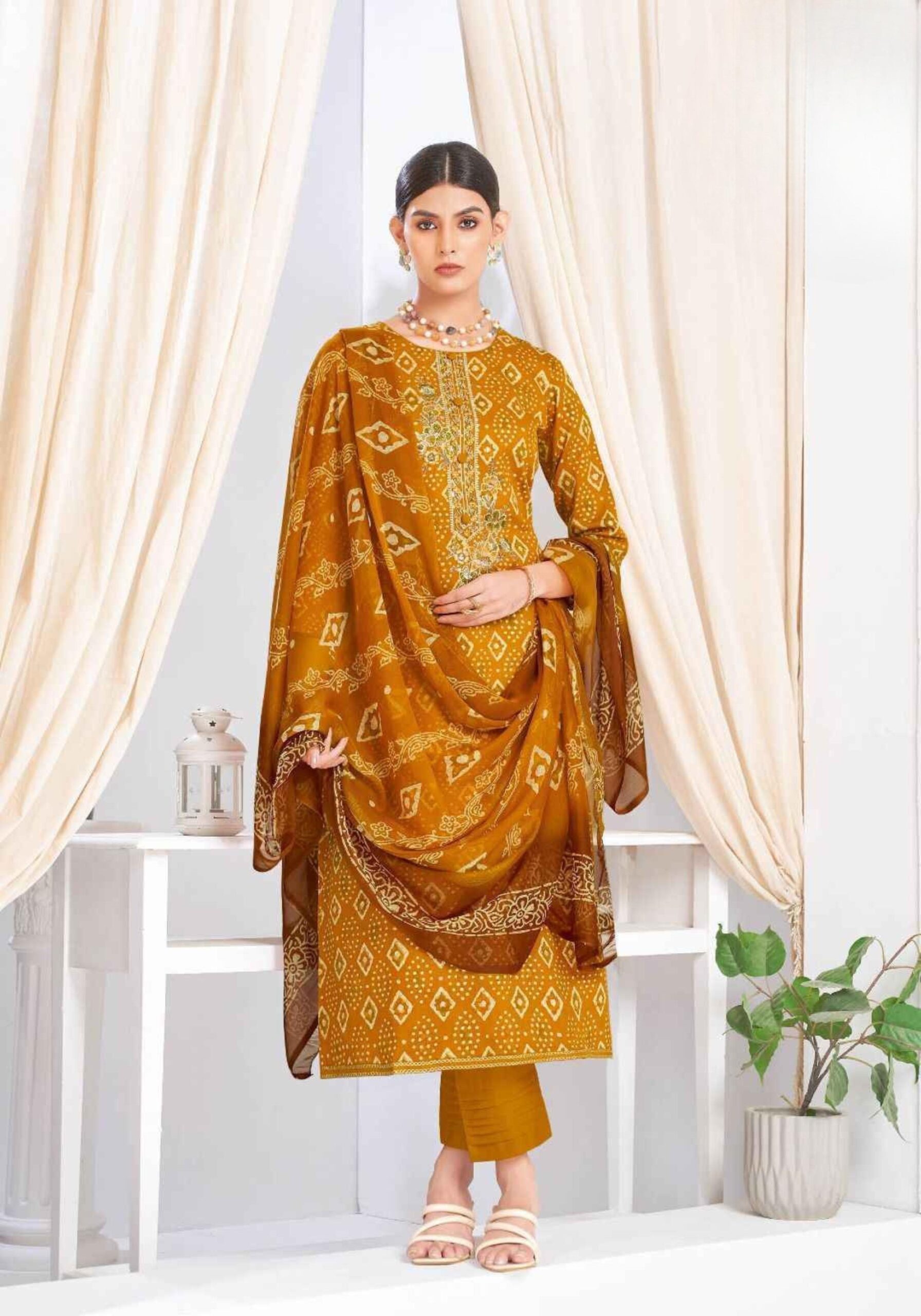 Unstiched Party Wear Salwar Suit-Jam Satin with Chiffon Duppatta - Image 2