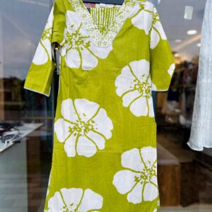 cotton printed 3-piece set in green, yellow & ash in M-XXL | Nahna fashion boutique kanhangad & Abushagara