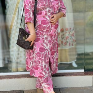 Floral printed Pink and white color flower Cord set