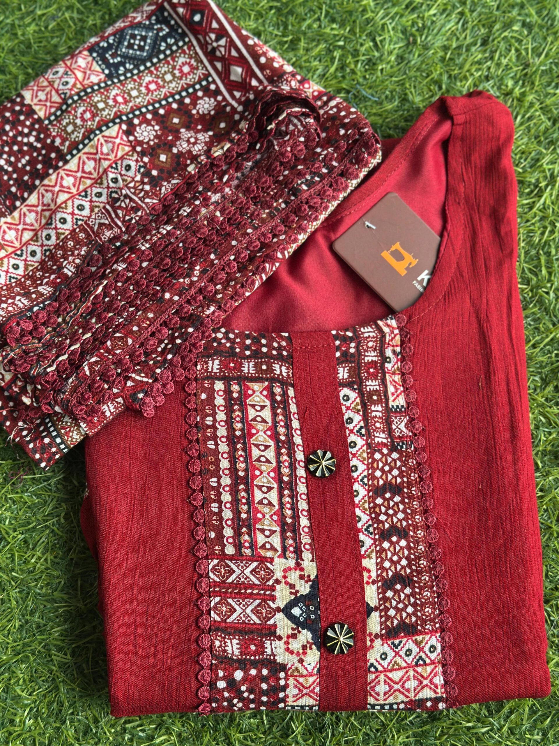 Ajrak Printed Top with Shall - Image 3
